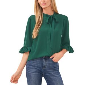 Women's Ruffled Elbow-Sleeve Tie-Neck Blouse